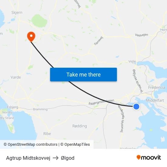 Agtrup Midtskovvej to Ølgod map