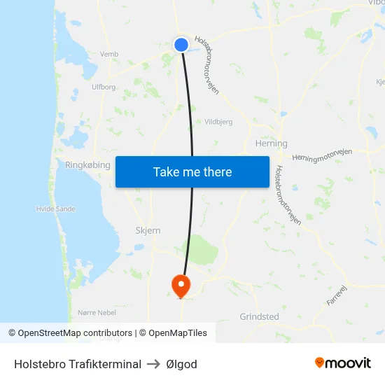 Holstebro Trafikterminal to Ølgod map