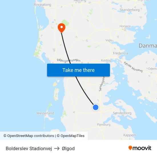 Bolderslev Stadionvej to Ølgod map