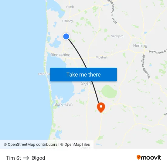 Tim St to Ølgod map