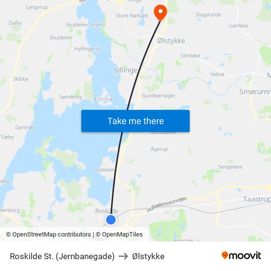 Roskilde St. (Jernbanegade) to Ølstykke map