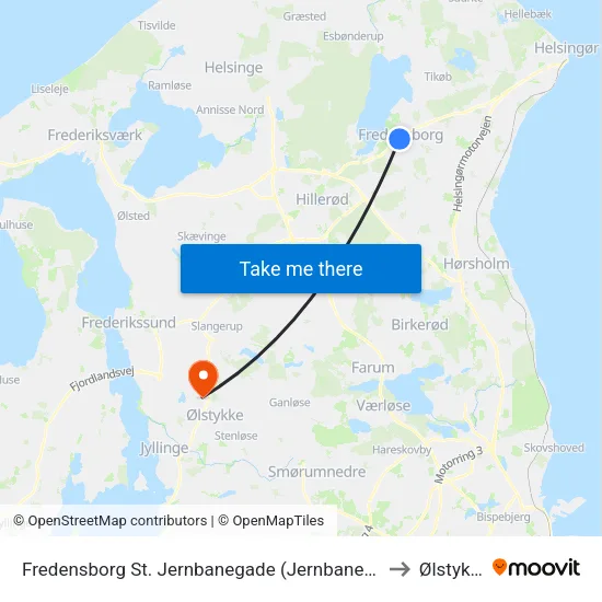 Fredensborg St. Jernbanegade (Jernbanegade) to Ølstykke map