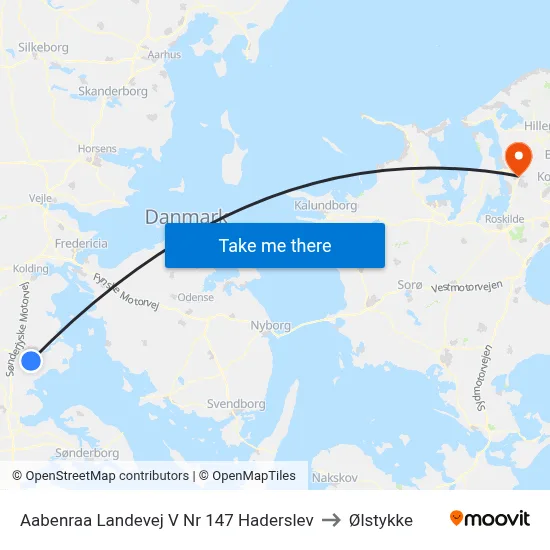 Aabenraa Landevej 147 Haderslev to Ølstykke map
