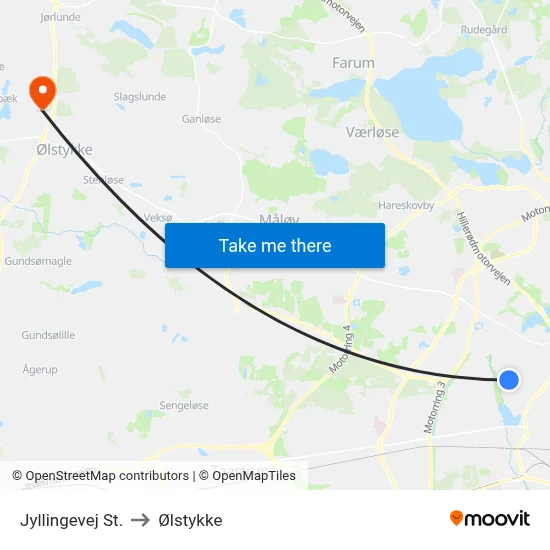 Jyllingevej St. to Ølstykke map