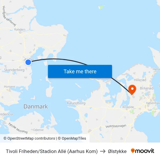 Tivoli Friheden/Stadion Allé (Aarhus Kom) to Ølstykke map