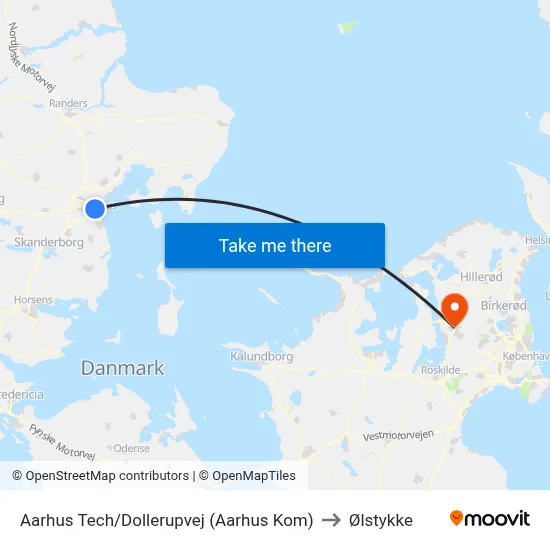 Aarhus Tech/Dollerupvej (Aarhus Kom) to Ølstykke map