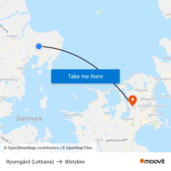 Ryomgård (Letbane) to Ølstykke map