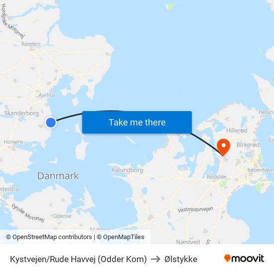 Kystvejen/Rude Havvej (Odder Kom) to Ølstykke map