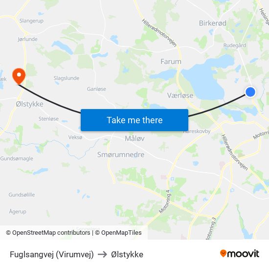 Fuglsangvej (Virumvej) to Ølstykke map