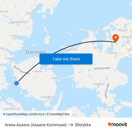 Arena Assens (Assens Kommune) to Ølstykke map