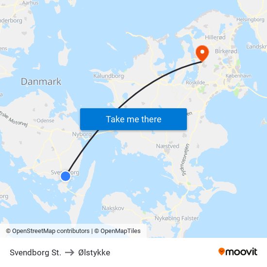 Svendborg St. to Ølstykke map