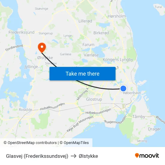 Glasvej (Frederikssundsvej) to Ølstykke map