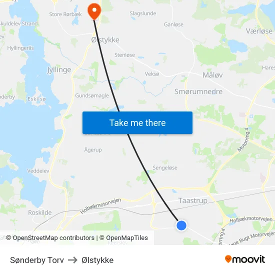 Sønderby Torv to Ølstykke map