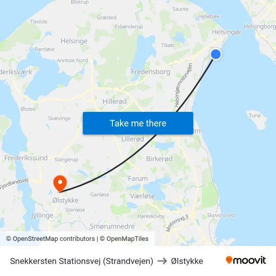 Snekkersten Stationsvej (Strandvejen) to Ølstykke map