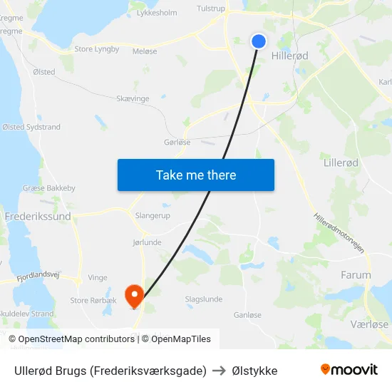 Ullerød Brugs (Frederiksværksgade) to Ølstykke map