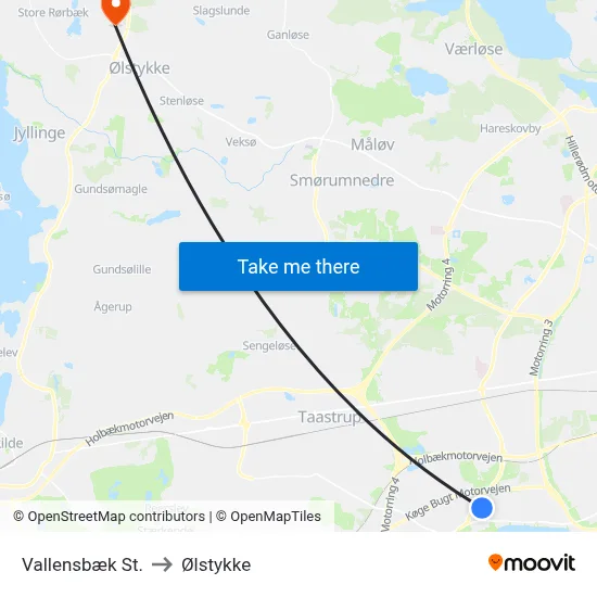 Vallensbæk St. to Ølstykke map