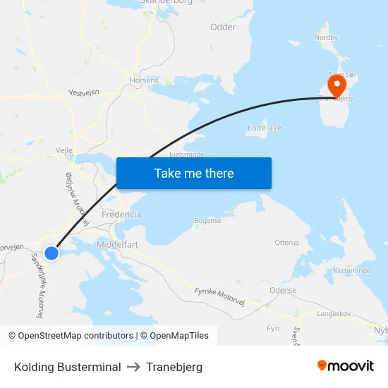Kolding Busterminal to Tranebjerg map