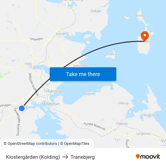Klostergården (Kolding) to Tranebjerg map