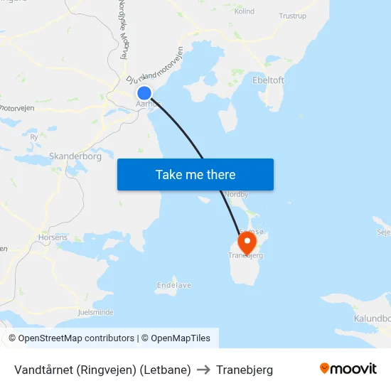 Vandtårnet (Ringvejen) (Letbane) to Tranebjerg map