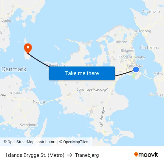 Islands Brygge St. (Metro) to Tranebjerg map