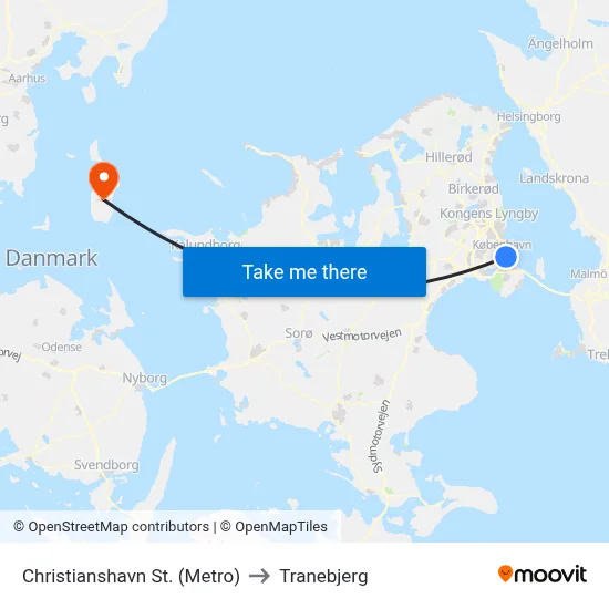 Christianshavn St. (Metro) to Tranebjerg map
