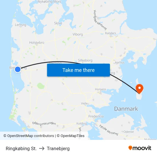 Ringkøbing St. to Tranebjerg map