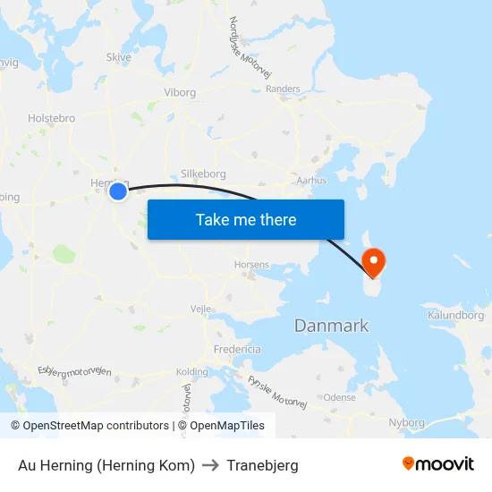 Au Herning (Herning Kom) to Tranebjerg map