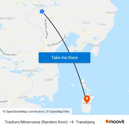 Tradium/Minervavej (Randers Kom) to Tranebjerg map