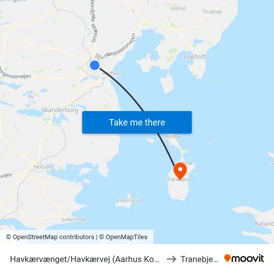 Havkærvænget/Havkærvej (Aarhus Kom) to Tranebjerg map