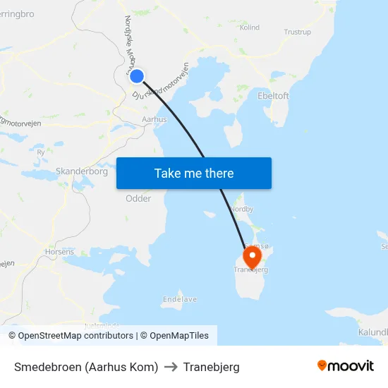Smedebroen (Aarhus Kom) to Tranebjerg map