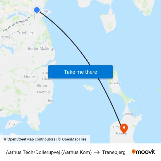 Aarhus Tech/Dollerupvej (Aarhus Kom) to Tranebjerg map