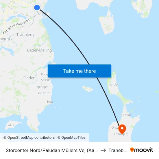 Storcenter Nord/Paludan Müllers Vej (Aarhus Kom) to Tranebjerg map