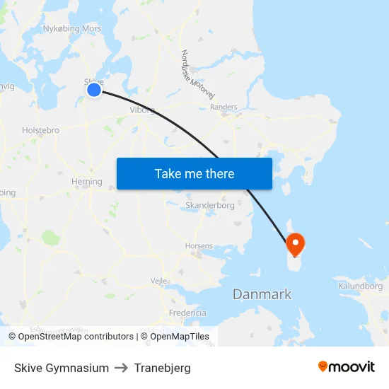 Skive Gymnasium to Tranebjerg map