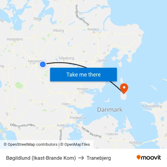Bøgildlund (Ikast-Brande Kom) to Tranebjerg map