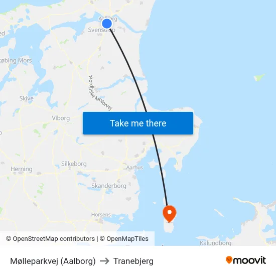 Mølleparkvej (Aalborg) to Tranebjerg map