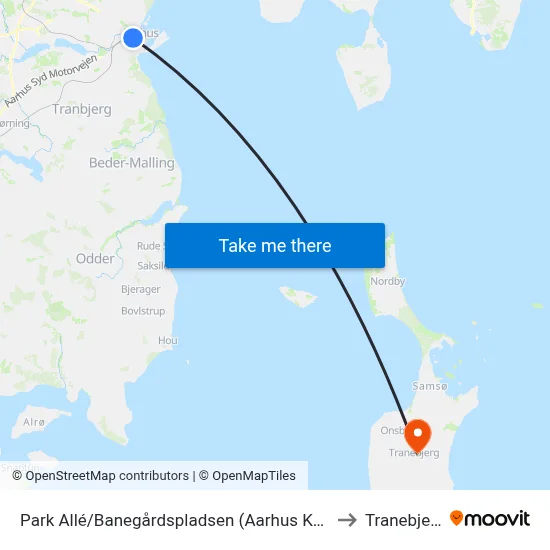 Park Allé/Banegårdspladsen (Aarhus Kom) to Tranebjerg map