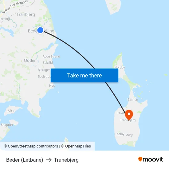 Beder (Letbane) to Tranebjerg map