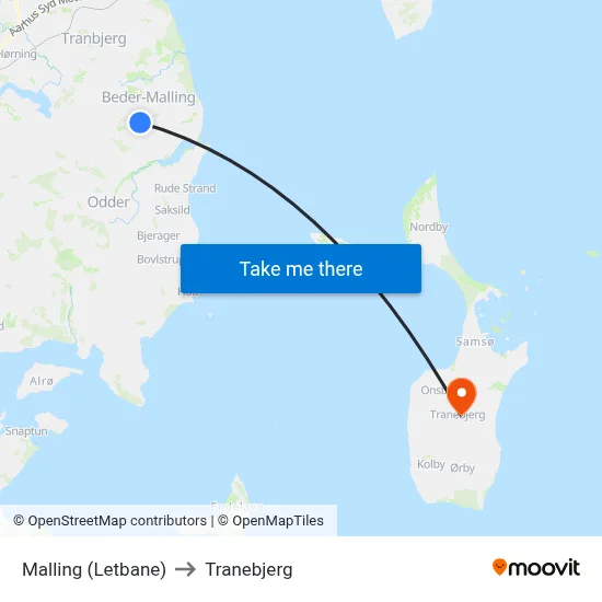 Malling (Letbane) to Tranebjerg map