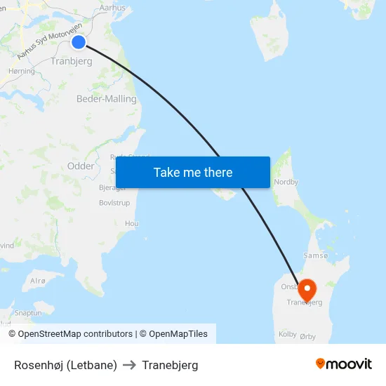 Rosenhøj (Letbane) to Tranebjerg map