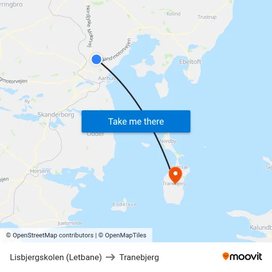 Lisbjergskolen (Letbane) to Tranebjerg map