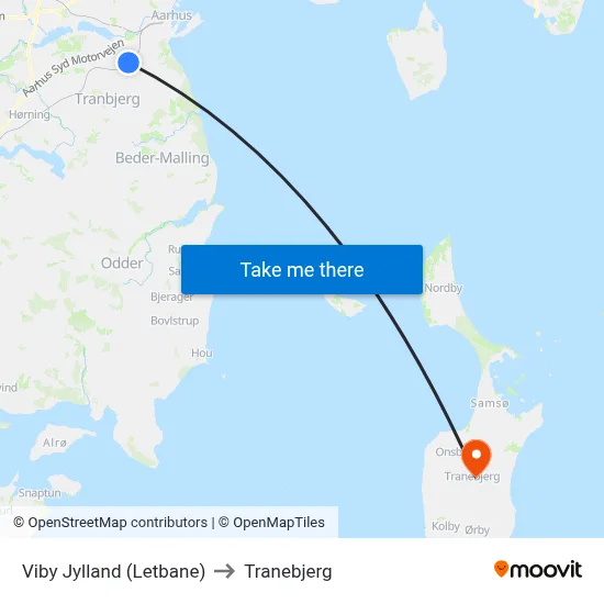 Viby Jylland (Letbane) to Tranebjerg map