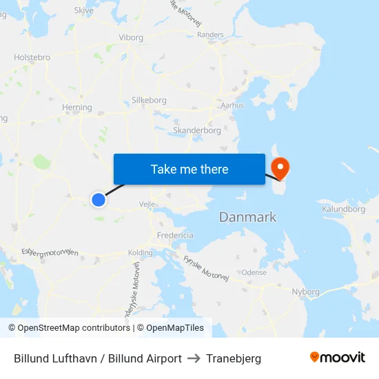 Billund Lufthavn / Billund Airport to Tranebjerg map
