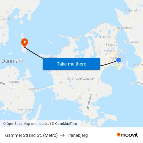 Gammel Strand St. (Metro) to Tranebjerg map