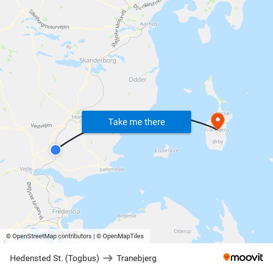 Hedensted St. (Togbus) to Tranebjerg map