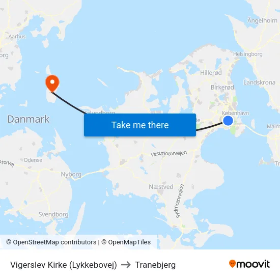 Vigerslev Kirke (Lykkebovej) to Tranebjerg map