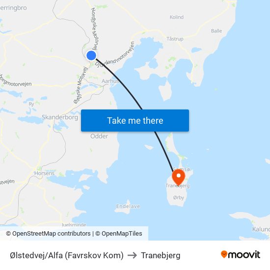 Ølstedvej/Alfa (Favrskov Kom) to Tranebjerg map
