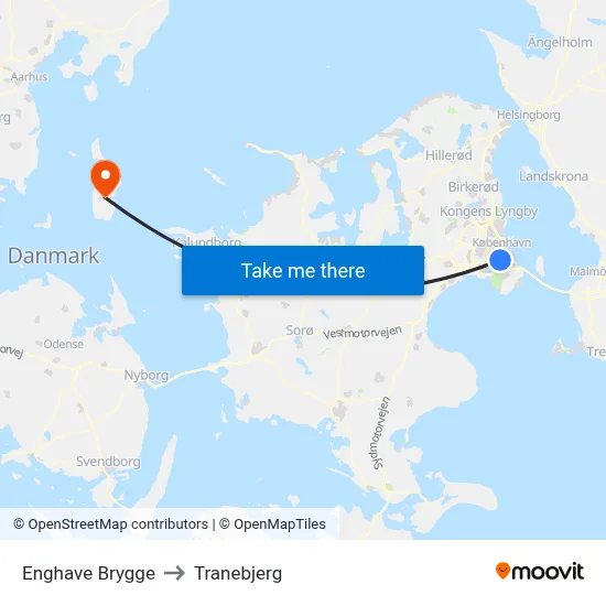 Enghave Brygge to Tranebjerg map