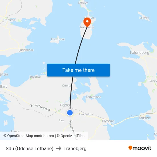 Sdu (Odense Letbane) to Tranebjerg map