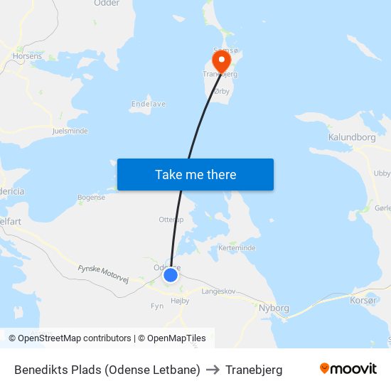 Benedikts Plads (Odense Letbane) to Tranebjerg map