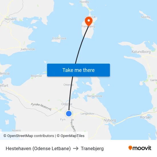 Hestehaven (Odense Letbane) to Tranebjerg map